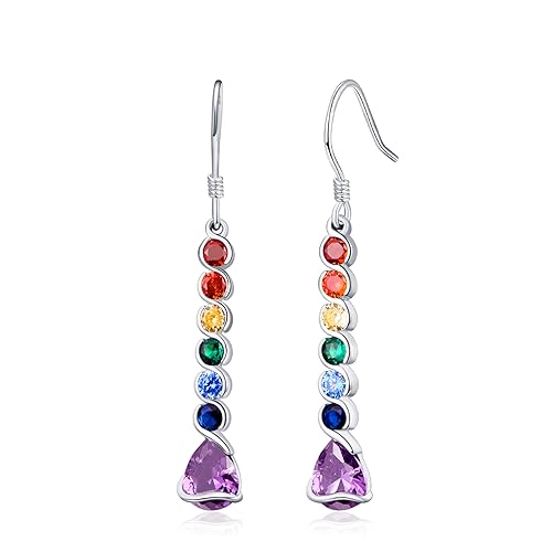 Chakra Drop Ohrringe 925 Sterling Silber Chakra Schmuckheilung ausbalancieren Ohrringe für Frauen von KINGWHYTE
