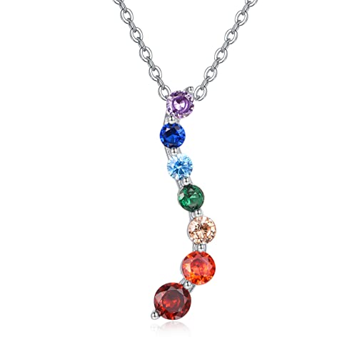 Chakra-Halskette, 925er-Sterlingsilber, Chakra-Schmuck, Heilung, ausgleichende Halskette für Männer, Frauen, Mädchen, 45,7 cm + 5,1 cm Silberkette von KINGWHYTE