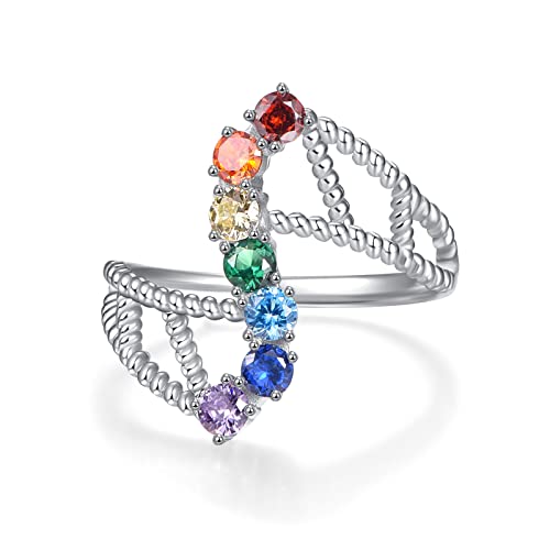 Chakra Ring 925 Sterling Silber Heilung 7 Chakra Zirkonia verstellbarer offener Ring Chakra Schmuck Geschenk für Frauen von KINGWHYTE