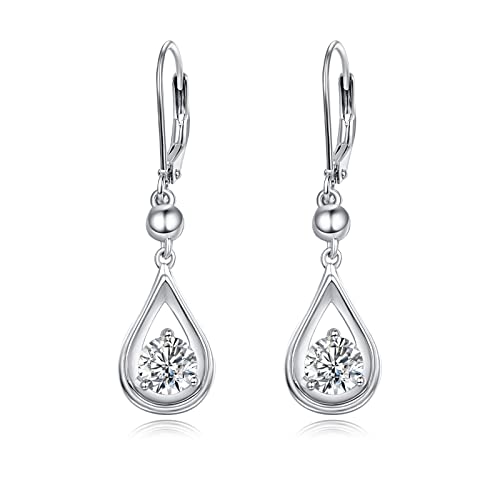 Dangle Drop Birthstone Ohrringe 925 Sterling Silber Hebel Ohrringe 14K Weiß Gold Geburtstag Jubiläum Feiner Schmuck für Frauen Mädchen (April) von KINGWHYTE