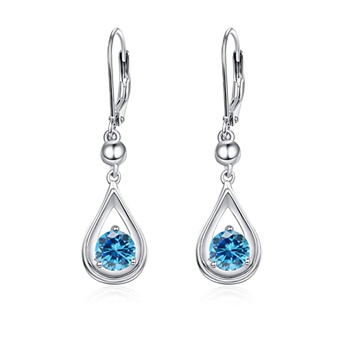 Dangle Drop Birthstone Ohrringe 925 Sterling Silber Hebel Ohrringe 14K Weiß Gold Geburtstag Jubiläum Feiner Schmuck für Frauen Mädchen (Dezember) von KINGWHYTE