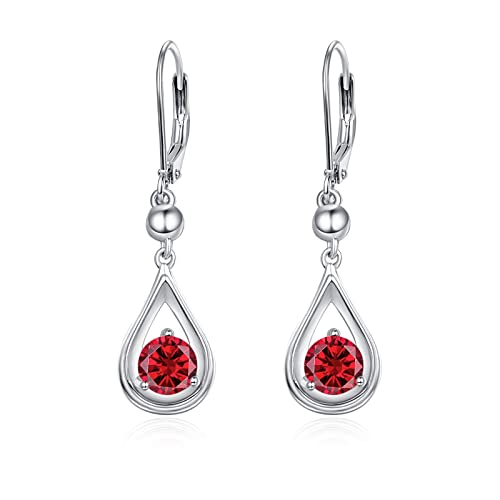 Dangle Drop Birthstone Ohrringe 925 Sterling Silber Hebel Ohrringe 14K Weiß Gold Geburtstag Jubiläum Feiner Schmuck für Frauen Mädchen (Januar) von KINGWHYTE