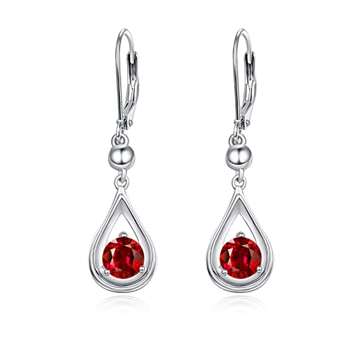 Dangle Drop Birthstone Ohrringe 925 Sterling Silber Hebel Ohrringe 14K Weiß Gold Geburtstag Jubiläum Feiner Schmuck für Frauen Mädchen (Juli) von KINGWHYTE