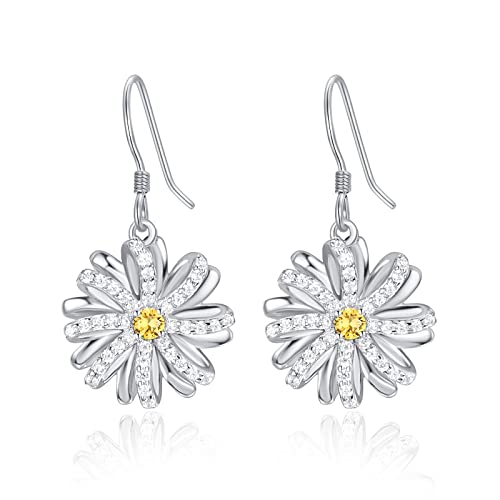 KINGWHYTE Gänseblümchen Ohrringe 925 Sterling Silber Gänseblümchen Blumen Tropfen Ohrringe Schmuck Geburtstag Geschenk für Frauen Damen Mädchen von KINGWHYTE