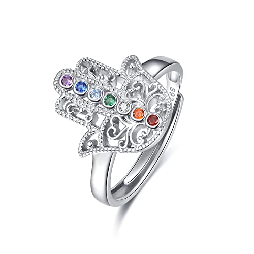 Hand der Fatima Ring 925 Sterling Silber Heilung 7 Chakra Zirkonia verstellbarer offener Ring Chakra Schmuck Geschenk für Frauen von KINGWHYTE