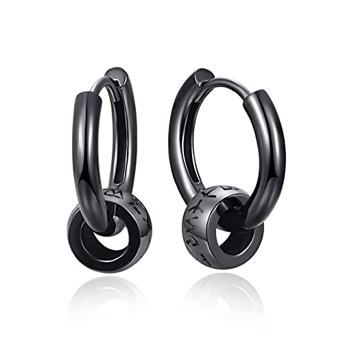 Huggie Creolen 925 Sterling Silber Wikinger Rune Kreis Perlen Huggie Scharnier Creolen Ohrring für Damen Herren von KINGWHYTE