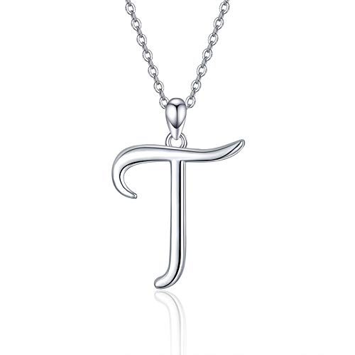 Initiale Halskette 925 Sterling Silber 26 Buchstaben Alphabet Anhänger Halskette Personalisierte Geschenke für Frauen Mädchen - 45,7 cm + 5,1 cm Silberkette von KINGWHYTE