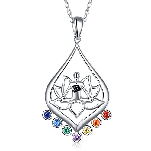KINGWHYTE 925 Sterling Silber Chakra Halskette Yoga Lotus Anhänger Halskette Schmuck Geschenke für Frauen Mädchen Tochter Freunde von KINGWHYTE