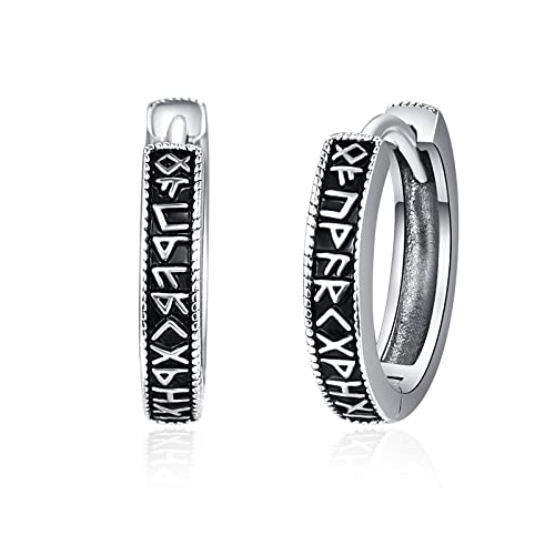 KINGWHYTE Unisex Creolen 925 Sterling Silber Kleine Huggie Ohrringe Hypoallergen Wikinger Rune Creolen für Frauen Männer von KINGWHYTE