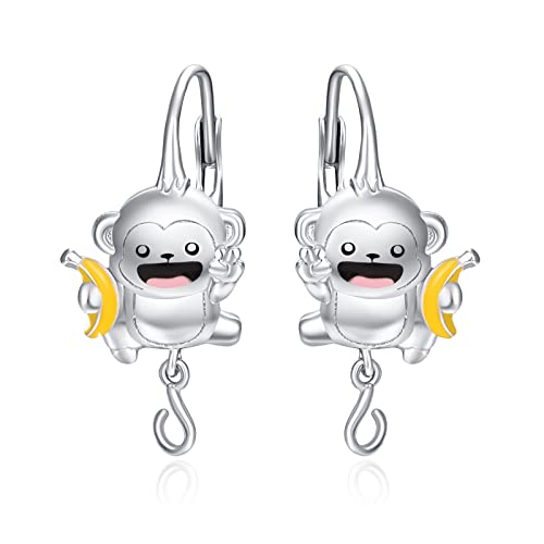 KINGWHYTE Affe Ohrringe für Mädchen 925 Sterling Silber Niedliche Tier Ohrringe Affe Reif Creolen Ohrringe Affe Banane Schmuck Geschenke für Tochter Frauen Mädchen von KINGWHYTE