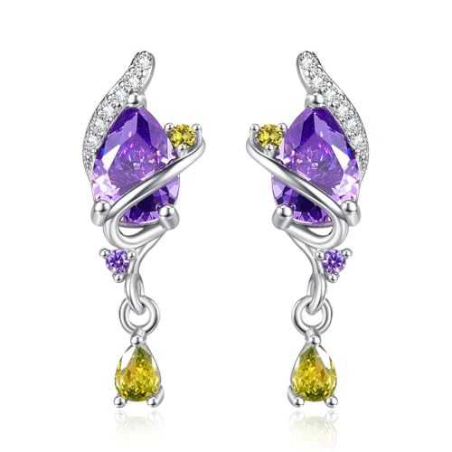 KINGWHYTE Amethyst Und Peridot Tropfenohrringe 925 Sterling Silber Birne Form Lila Kristall Tropfen Ohrringe Schmuck Geschenke Für Frauen Mädchen von KINGWHYTE