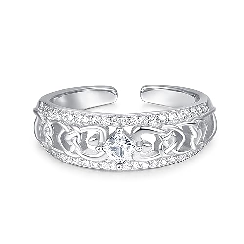 KINGWHYTE April Geburtsstein Ringe für Frauen 925 Sterling Silber Keltischer Knoten Geburtsstein Ring Versprechen Verlobungsschmuck Geburtstagsgeschenke für Frauen Mädchen von KINGWHYTE