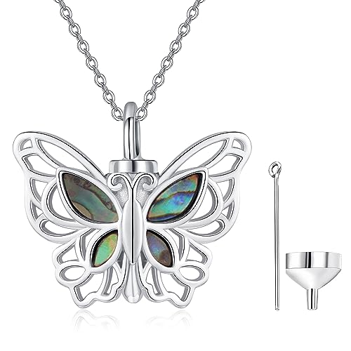 KINGWHYTE Asche Anhänger für Frauen Sterling Silber Schmetterling Urne Halskette für Asche Keepsake Kremation Schmuck mit Trichter Füller Kit von KINGWHYTE