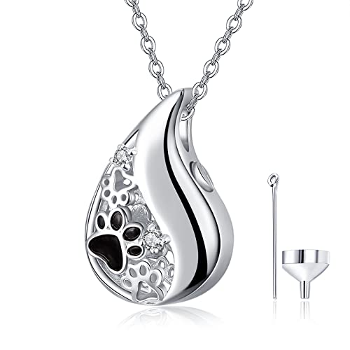 KINGWHYTE Asche Schmuck Urne Halskette für Asche Sterling Silber Paw Print Asche Memorial Halskette für Mama Papa Frauen Männer mit Trichter Füllung Kit von KINGWHYTE