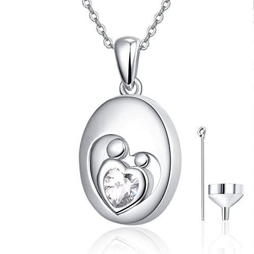 KINGWHYTE Asche Schmuck Urnen Halskette für Asche Sterling Silber Mutter und Kind Herz Asche Memorial Halskette für Mama Papa Frauen Männer mit Trichter Füllung Kit von KINGWHYTE