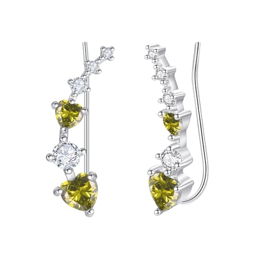 KINGWHYTE August Geburtsstein Ohrringe für Frauen 925 Sterling Silber Herz Climber Ohrringe Peridot Kristall-Ohrringe für Frauen Grüner Schmuck Peridot Geburtsstein Geschenke von KINGWHYTE