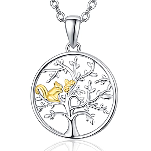 KINGWHYTE Baum des Lebens Kette für Frauen 925 Sterling Silber Eichhörnchen Anhänger Halskette Muttertag Schmuck Geschenke für Damen Mama und Freundin von KINGWHYTE