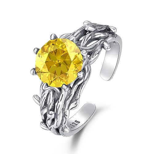 KINGWHYTE Baum des Lebens Ring 925 Sterling Silber Einstellbare Kristall Ring für Frauen Open Citrin Ring Baum des Lebens Schmuck Geschenk für Frauen Freundin Damen von KINGWHYTE