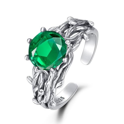 KINGWHYTE Baum des Lebens Ring 925 Sterling Silber Open Kristall Ring für Frauen Grüner Kristall Ring Baum des Lebens Schmuck Geschenk für Frauen Freundin Damen von KINGWHYTE