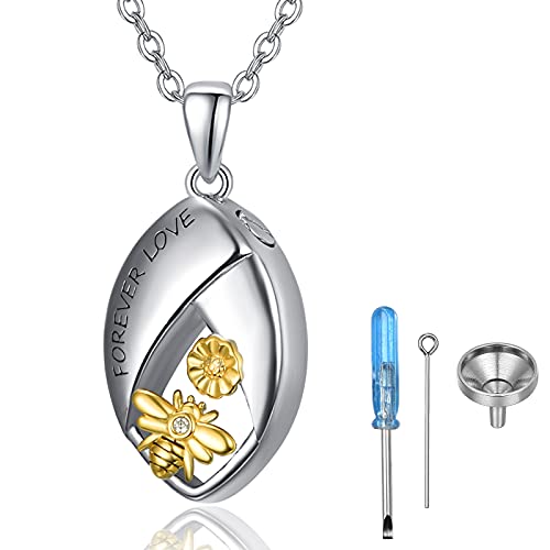 KINGWHYTE Biene Sonnenblume Urne Halskette für Asche 925 Sterling Silber Teardrop Urne Asche Halskette Keepsake Kremationsschmuck für Asche mit Trichter Füllung Kit von KINGWHYTE