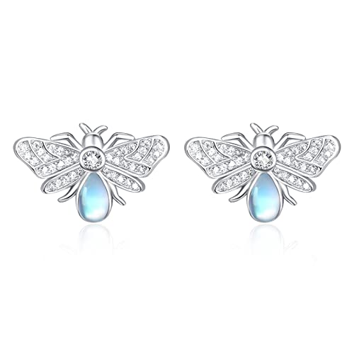 KINGWHYTE Bienen Ohrringe Sterling Silber Mondstein Ohrringe Biene Ohrstecker Bienen schmuck Geschenk für Frauen Mädchen Freundin Tochter von KINGWHYTE