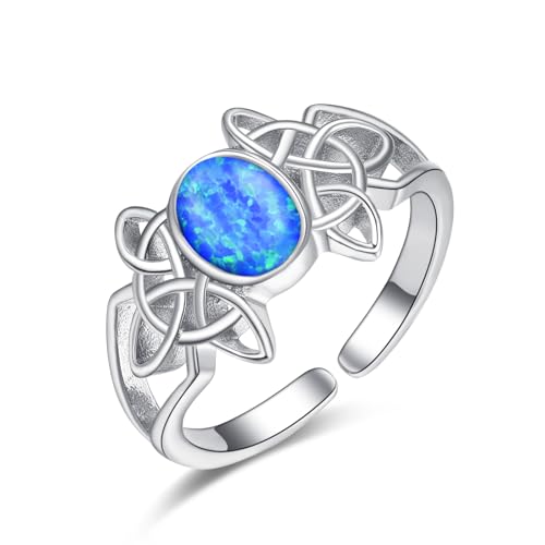 KINGWHYTE Blauer Opal Ring 925 Sterling Silber Keltische Ringe für Frauen Daumen Ringe Opal Schmuck Geburtstagsgeschenke für Frauen Damen Mädchen Mum von KINGWHYTE