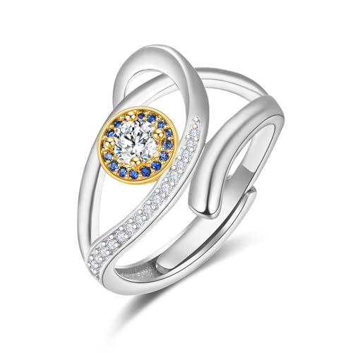 KINGWHYTE Böses Auge Ring 925 Sterling Silber CZ Finger Verstellbarer Ring Daumen Ringe Für Mum Böses Auge Schmuck Geburtstagsgeschenke für Männer Frauen von KINGWHYTE