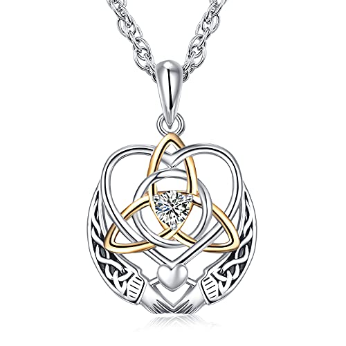 KINGWHYTE Claddagh Halskette, 925 Sterling Silber keltischem Knoten Kette für Damen Algerischer Liebesknoten Anhänger Herz Schmuck Geschenke für Frauen Damen Mädchen von KINGWHYTE