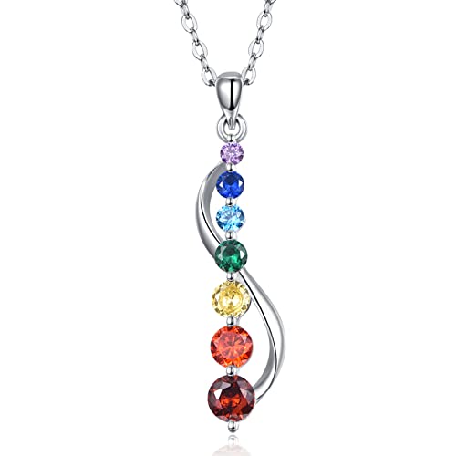KINGWHYTE Chakra Halskette 925 Sterling Silber Chakra Heilung Anhänger Schmuck Geburtstag Weihnachtsgeschenke für Frauen Ehefrau von KINGWHYTE