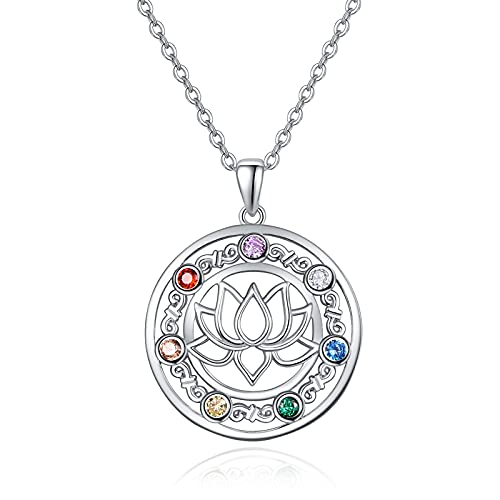 KINGWHYTE Chakra Halskette 925 Sterling Silber Yoga Lotus Anhänger Heilung Halskette Lotus Blume Chakra Geschenke für Frauen Mädchen von KINGWHYTE