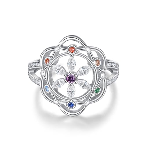 KINGWHYTE Chakra-Ring für Frauen, Sterlingsilber, verstellbarer Blumenring, Heilschmuck, Chakra-Geschenke für Mutter, Tochter, Yoga-Liebhaberin von KINGWHYTE