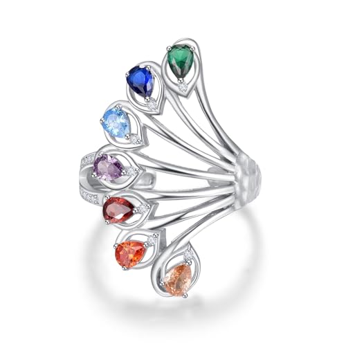 KINGWHYTE Chakra Ring für Frauen, Sterlingsilber, verstellbarer Kristallring, Heilschmuck, Chakra Geschenke für Mutter, Tochter, Yoga Liebhaberin von KINGWHYTE