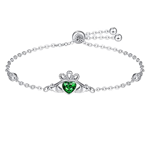 KINGWHYTE Claddagh Armband 926 Sterling Silber Keltischer Knoten Armband mit Cubic Zirkonia Verstellbares Claddagh Armbänder Irische Keltische Schmuck Geschenke für Mädchen Frauen von KINGWHYTE