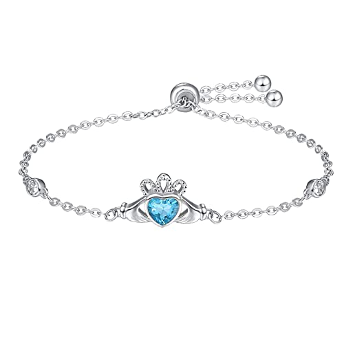 KINGWHYTE Claddagh Armband 926 Sterling Silber Keltischer Knoten Armband mit Cubic Zirkonia Verstellbares Claddagh Armbänder Irische Keltische Schmuck Geschenke für Mädchen Frauen von KINGWHYTE
