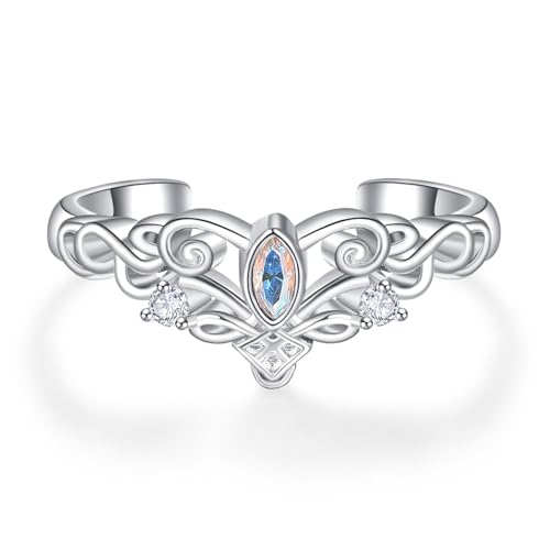 KINGWHYTE Daumenringe für Frauen 925 Sterling Silber Keltischer Ring Verstellbarer Wishbone Ring mit Cubic Zirconia Seine und Ihre Hochzeit Bands Versprechen Schmuck für Paare von KINGWHYTE