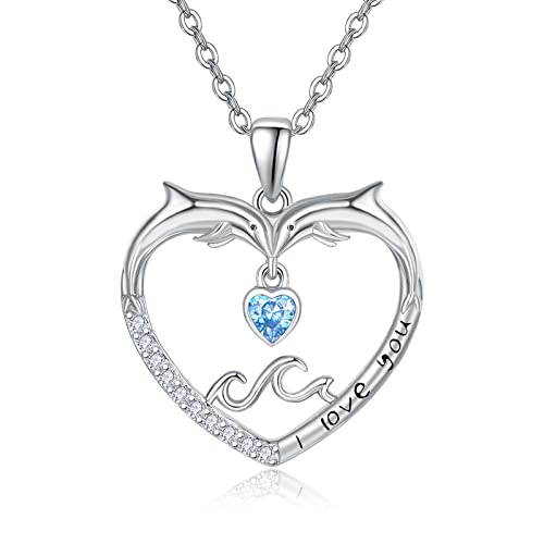 KINGWHYTE Delphin Halskette Sterling Silber Herzform Delphin Anhänger Ocean Wave Schmuck Geburtstagsgeschenke für Frauen von KINGWHYTE