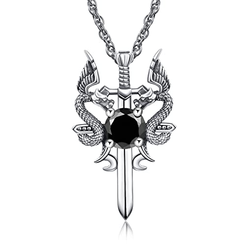 KINGWHYTE Drachen Kette 925 Sterling Silber Drachenschwanz Halskette Unisex Vintage Halskette Schmuck Geschenke für Frauen Männer Schwarz Rot (Schwarz) von KINGWHYTE