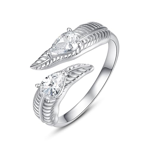 KINGWHYTE Feder Ring 925 Sterling Silber CZ einstellbar Daumen Ringe Hoffnung Finger Ring Schmuck Geburtstag Geschenke für Frauen Mädchen von KINGWHYTE