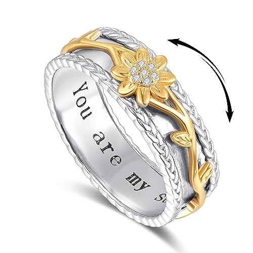 KINGWHYTE Gänseblümchen Fidget Ringe 925 Sterling Silber Daisy Spinner Ringe Anti Stress Stimmung Ring Geburtstag Weihnachten Schmuck Geschenk für Mädchen Frauen von KINGWHYTE