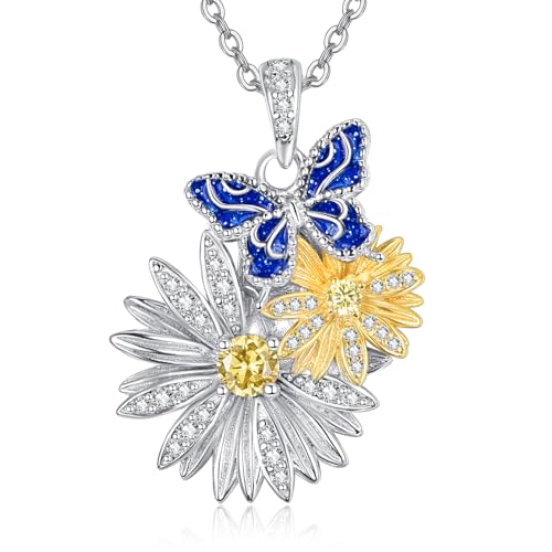 KINGWHYTE Gänseblümchen Halskette 925 Sterling Silber Anhänger Halskette Daisy Kette Geburtstag Weihnachten Schmuck Geschenke für Frauen Mädchen von KINGWHYTE
