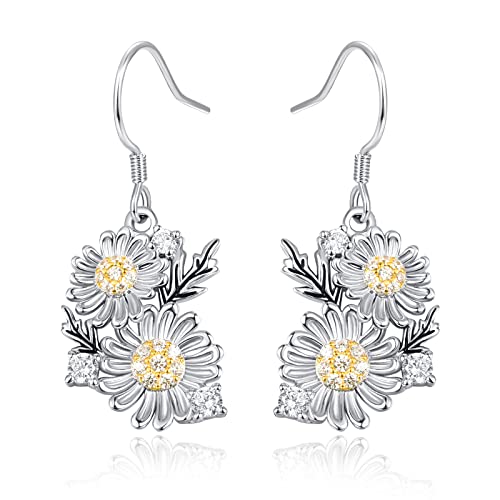 KINGWHYTE Gänseblümchen Ohrringe 925 Sterling Silber Zierliche Gänseblümchen Ohrhänger Geschenke für Frauen Freundin von KINGWHYTE
