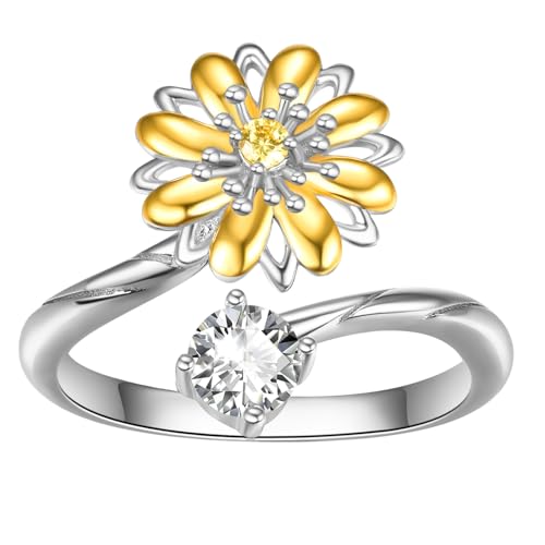 KINGWHYTE Gänseblümchen Ringe 925 Sterling Silber Gänseblümchen Offene Ringe Geburtstag Weihnachten Schmuck Geschenke für Mädchen Frauen von KINGWHYTE