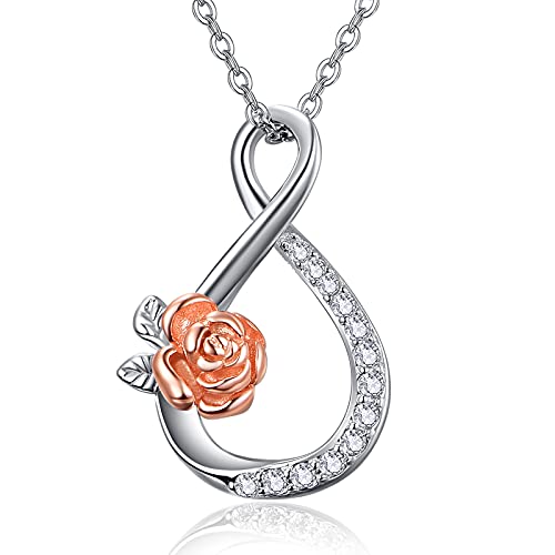 KINGWHYTE Halskette Damen mit Anhänger Infinity Golden Rosen, 925 Sterling Silber Funkelnden Zirkonia kette Schmuck Weihnachten Geschenk für Freundin Mutter Frau von KINGWHYTE