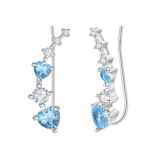 KINGWHYTE Herz Ohrkletterer für Frauen 925 Sterling Silber Geburtsstein OKletterer Ohrringe Kristall Crawler Ohrringe Geburtsstein Schmuck Geburtstagsgeschenke (März) von KINGWHYTE