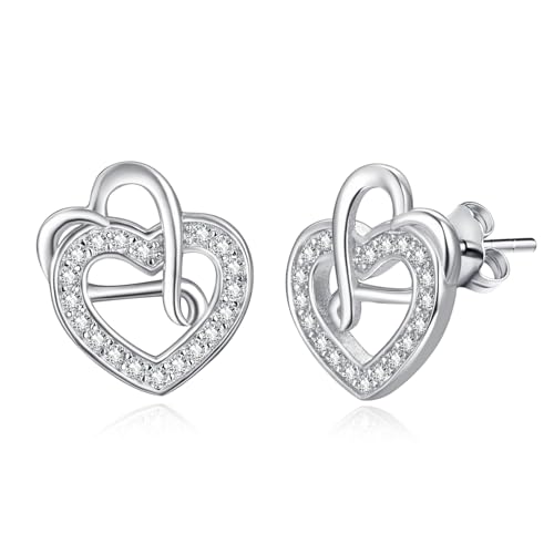 KINGWHYTE Herz Ohrringe 925 Sterling Silber Double Heart Infinity Ohrringe Sparkly Cubic Zirconia Ohrstecker Herz Schmuck Geburtstagsgeschenke für Frauen Mädchen von KINGWHYTE