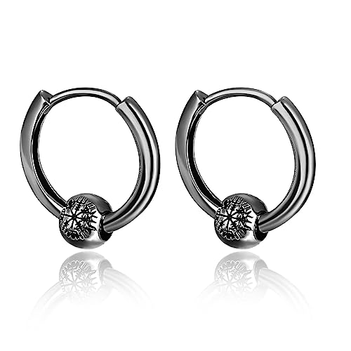 KINGWHYTE Huggie Tropfen Ohrringe 925 Sterling Silber Wikinger Rune Ohrring Geburtstag Schmuck Geschenke für Frauen Männer, Sterling Silber, Kein Edelstein von KINGWHYTE