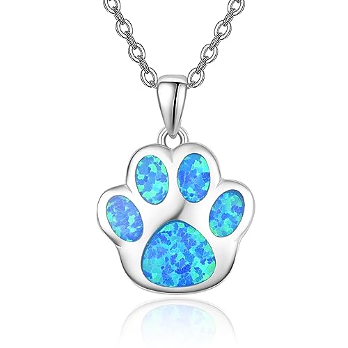 KINGWHYTE Hund Opal Halskette für Frauen 925 Sterling Silber Pfote drucken Anhänger niedliche Tier Halskette Haustier Schmuck für Frauen Damen Mama Tochter von KINGWHYTE