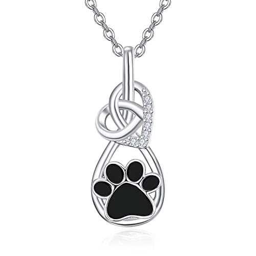 KINGWHYTE Hund Pfote Kette Damen 925 Sterling Silber Keltisch mit Unendlich Herz Anhänger Zirkon Pfotenabdruck Halskette Haustier Schmuck Geschenk Valentinstag Jubiläum von KINGWHYTE