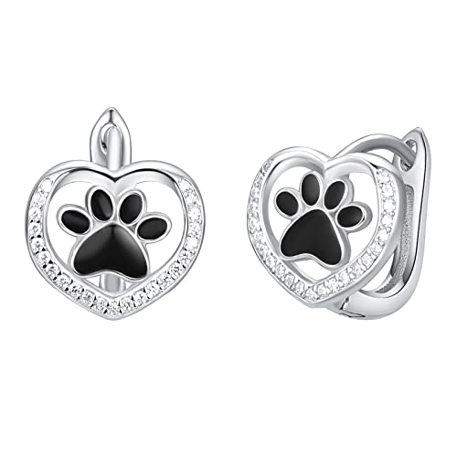 KINGWHYTE Hund Pfote Print Ohrringe Sterling Silber Love Heart Hoop Earrings Tier Ohrring Schmuck Geschenk für Frauen Mädchen von KINGWHYTE