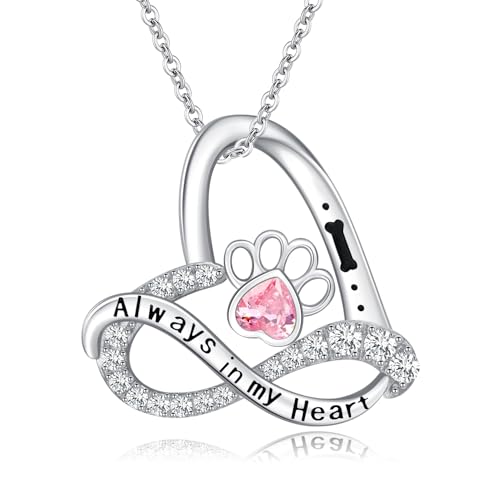 KINGWHYTE Infinity Heart Halsketten für Frauen 925 Sterling Silber Hund Paw Print Halskette Cute Engraved Necklace Always In My Heart Anhänger Herz Schmuck Hund Geschenke für Frauen Teenager Mädchen von KINGWHYTE